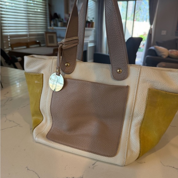 Bevini Modena Made in Italy Handbags - Elegant Cream and Yellow Tote Bag